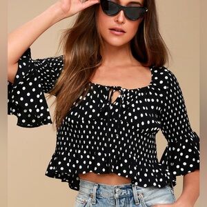 Free People A Bit‎ of Something Sweet Black and White Polka Dot Top Sz XS